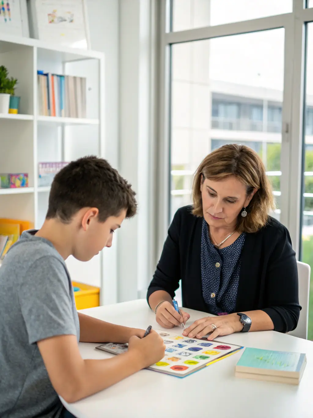 A student receiving personalized feedback and guidance from an instructor during a one-on-one session, highlighting the tailored learning experience.