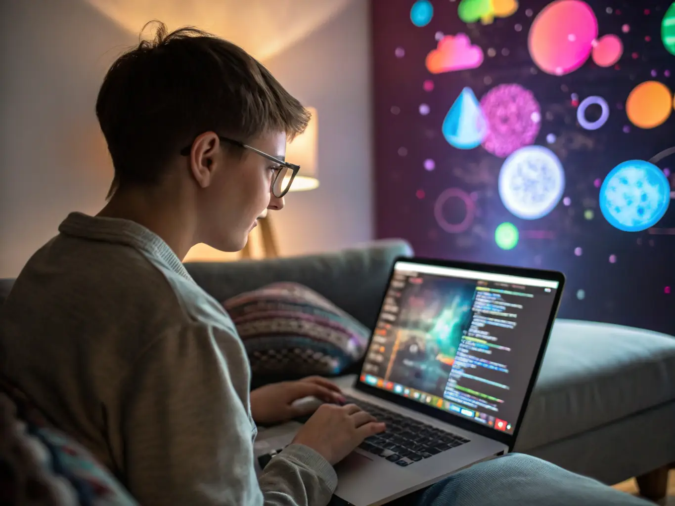 A student is using a drag-and-drop interface to design a webpage layout in WordPress, showcasing the ease of use and visual design capabilities.
